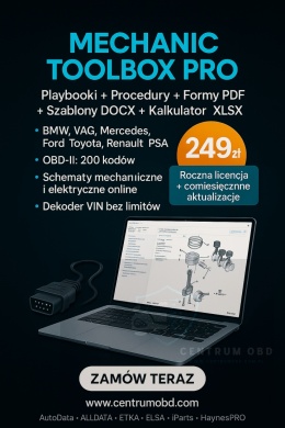 Mechanic Toolbox Pro – schematy online, dekoder VIN bez limitów,kosztorysy– 12 mies. licencji + miesięczne aktualizacje